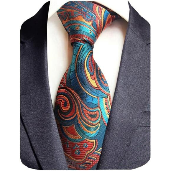 Silk paisley striped necktie for men plaid wedding formal business tie - Picture 4 of 5